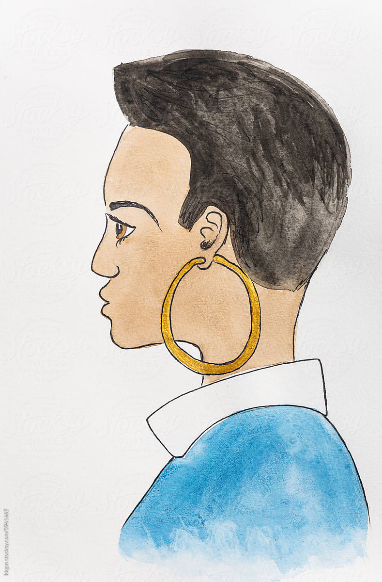Watercolor profile portrait of a woman with short hair