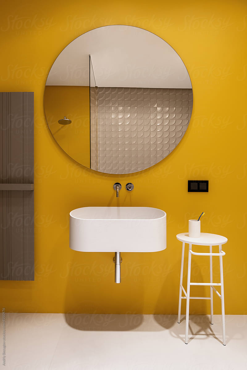 Interior of luminous bathroom with colorful walls