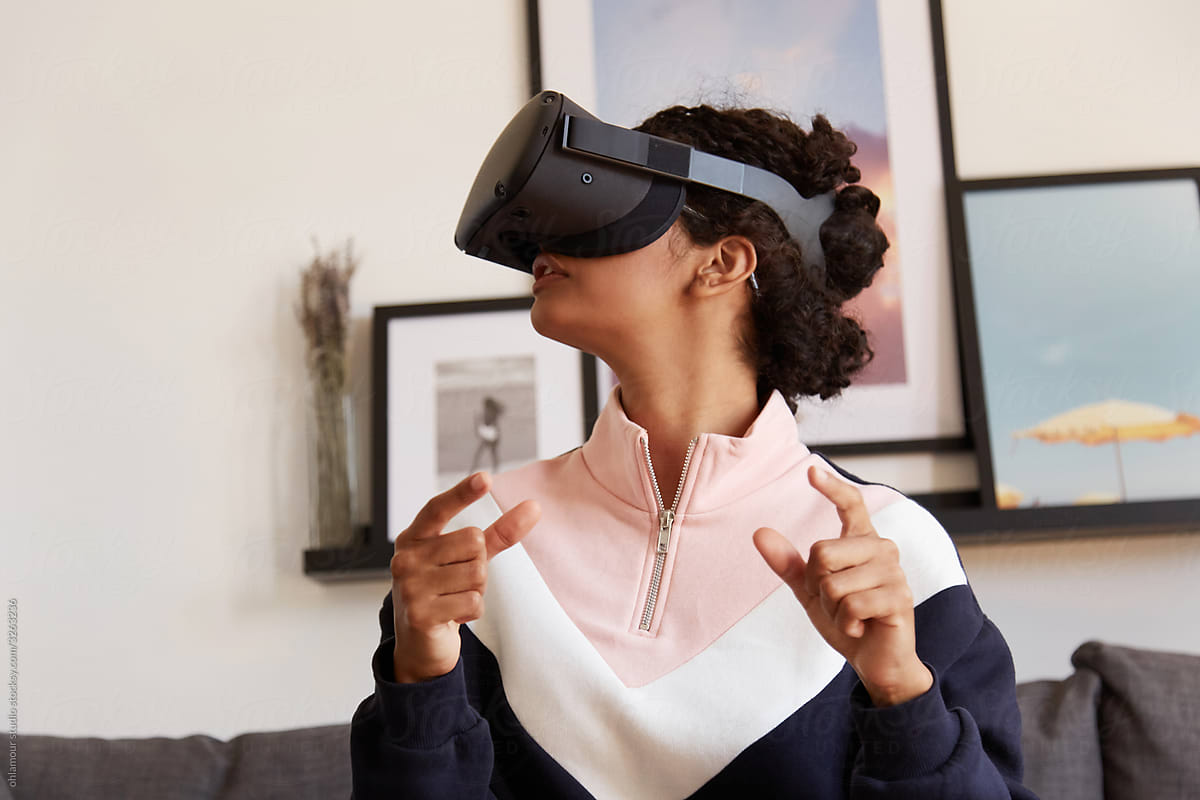 Woman playing game in VR