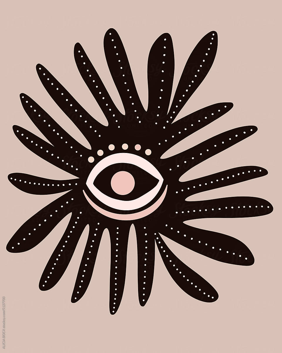 Abstract Evil Eye Illustration In Pale Pink And Black