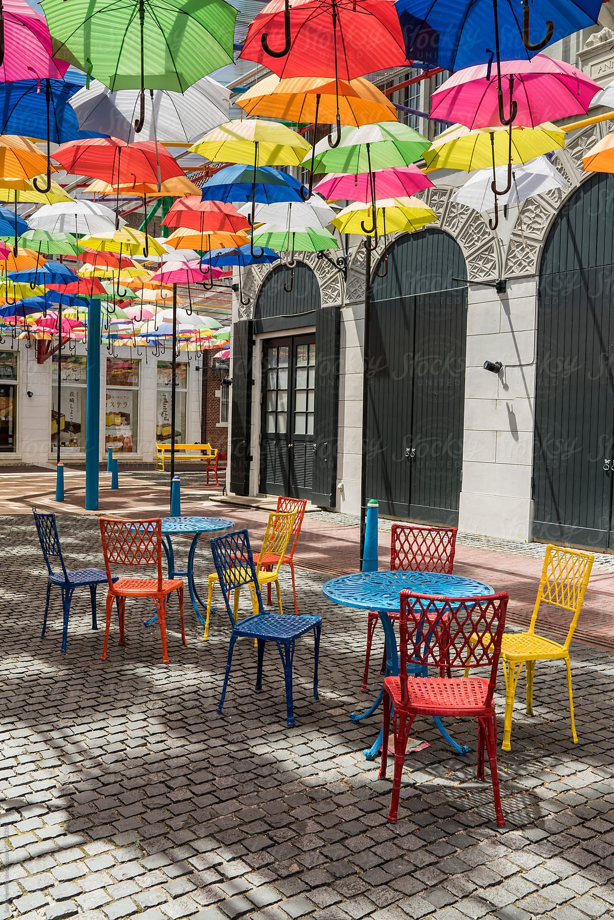 Artistic umbrella street