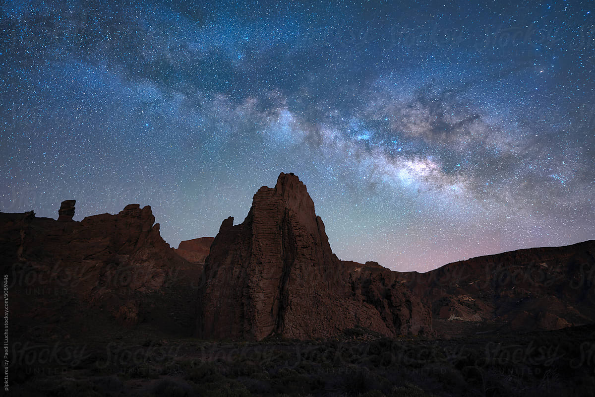 Night landscape and scenic desert rocks