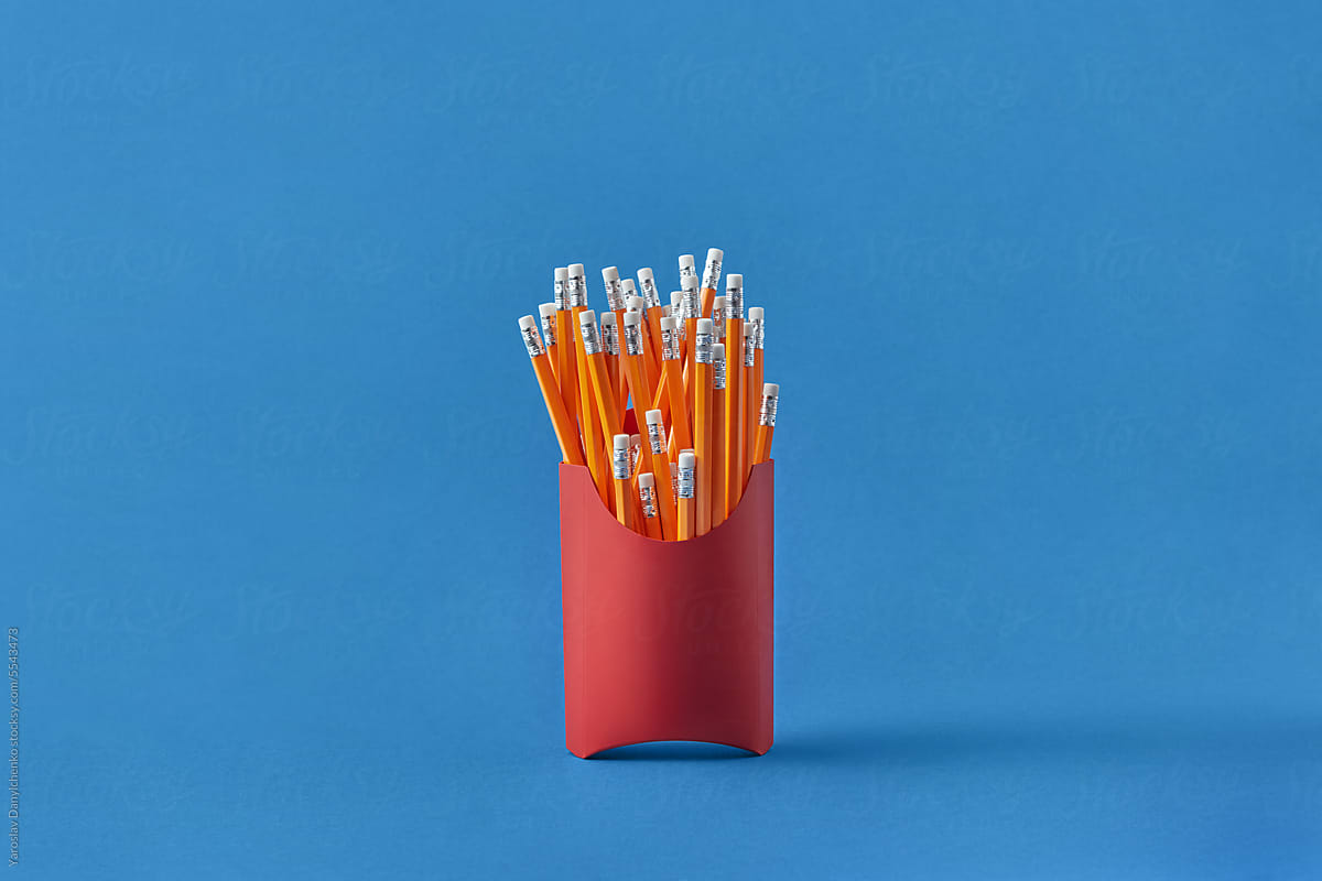 Bundle of pencils in french fries package.