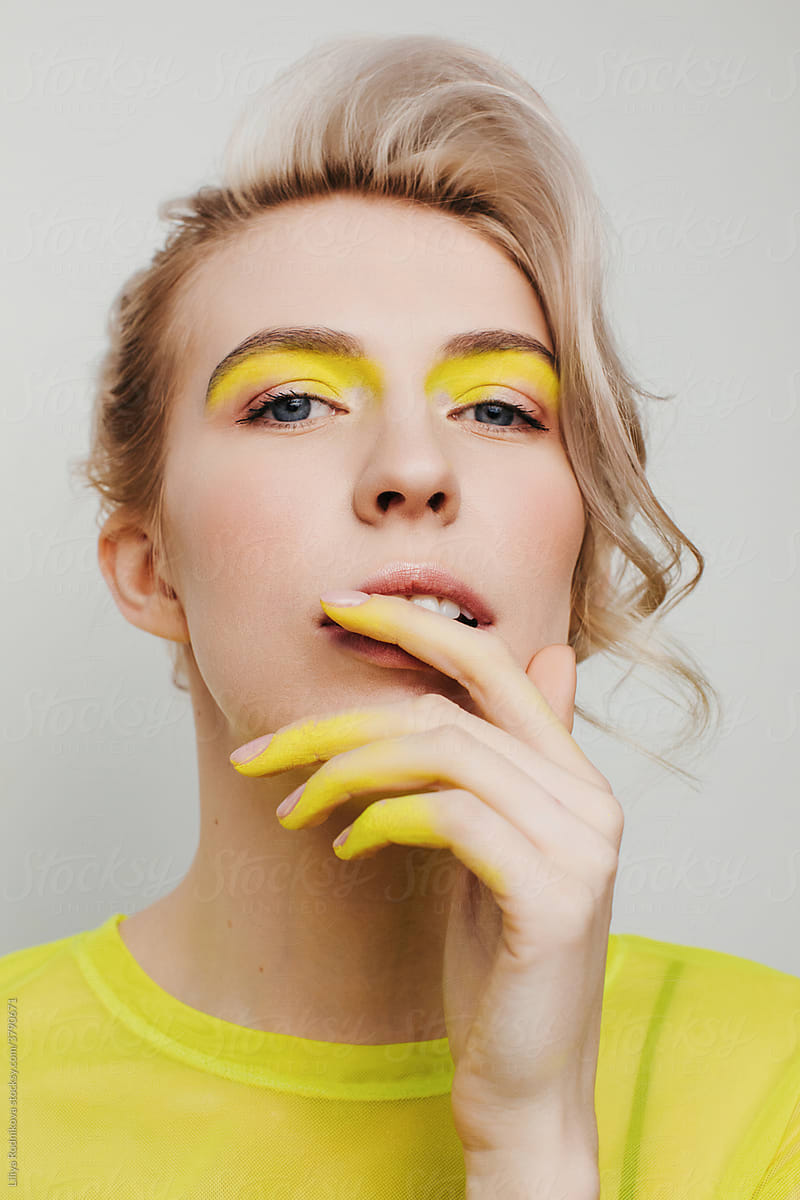 Neon yellow beauty portrait