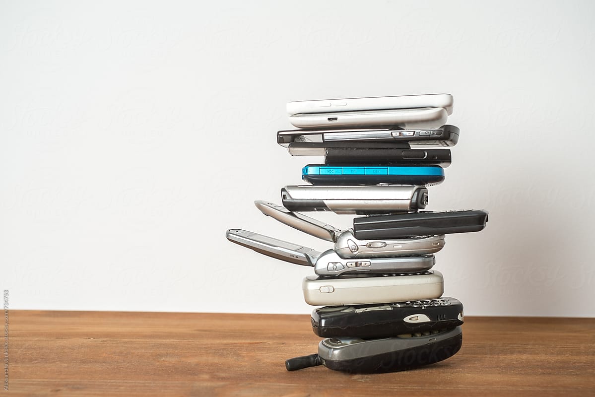 Stacked Mobile Phones from the Oldest to the Newest