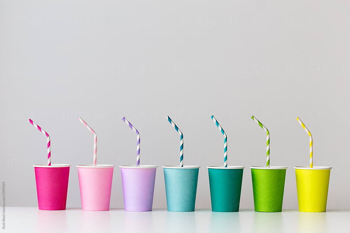 Row of colorful paper cups