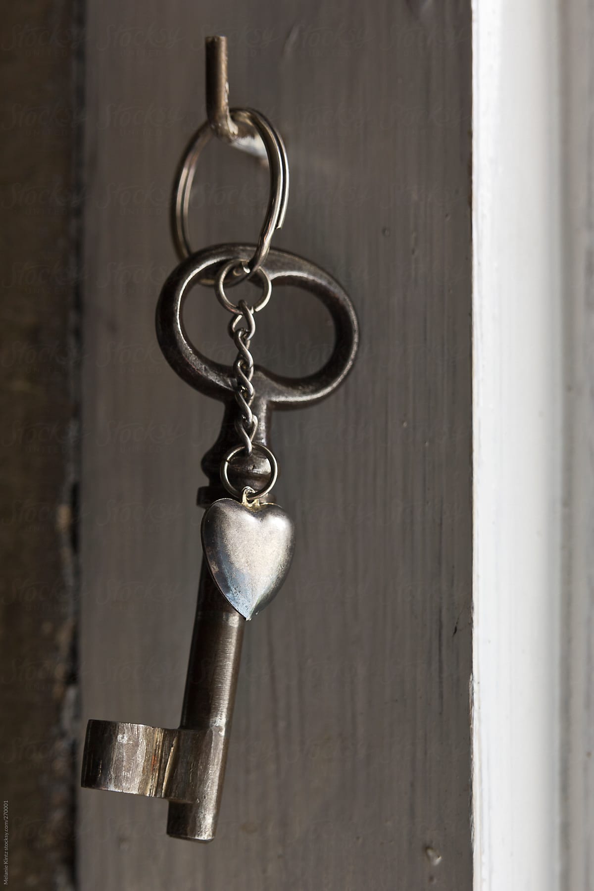 key with heart on key chain on a hook