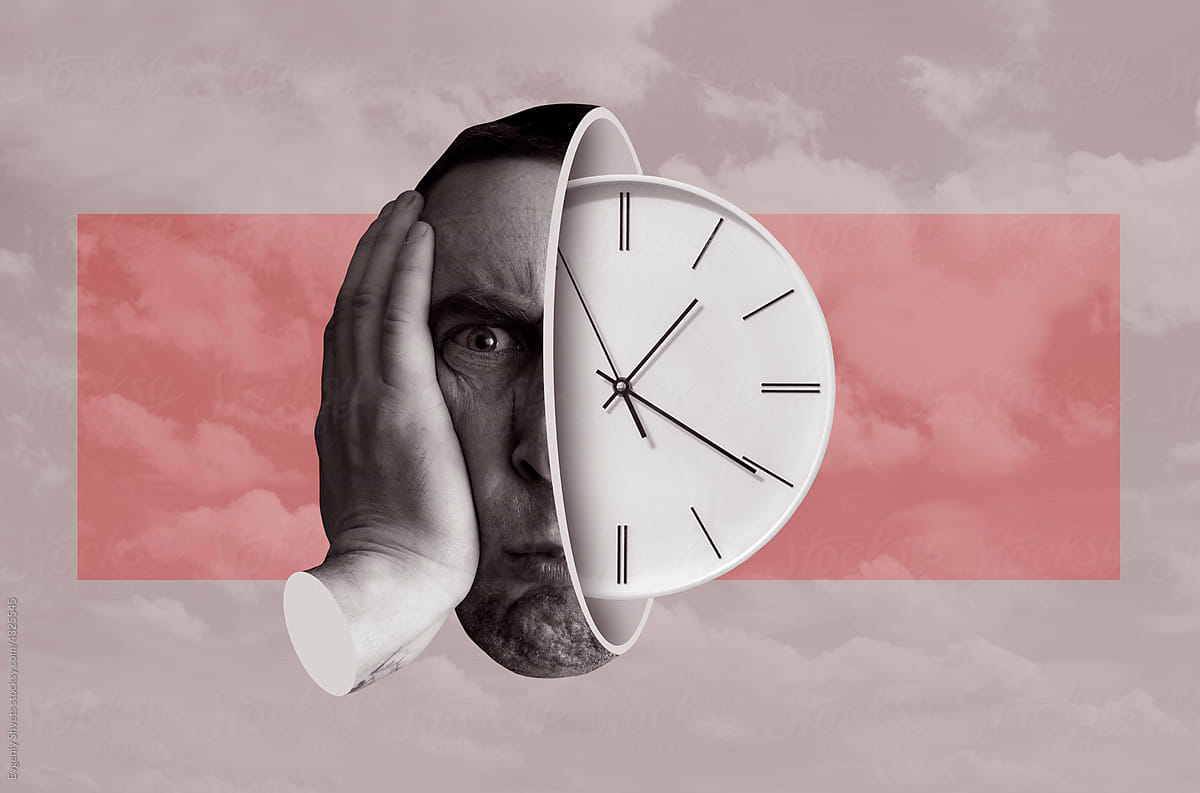 Clock inside of head of a man