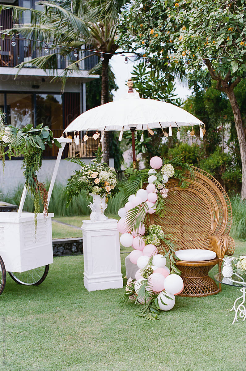 Outdoor tropical wedding photo booth