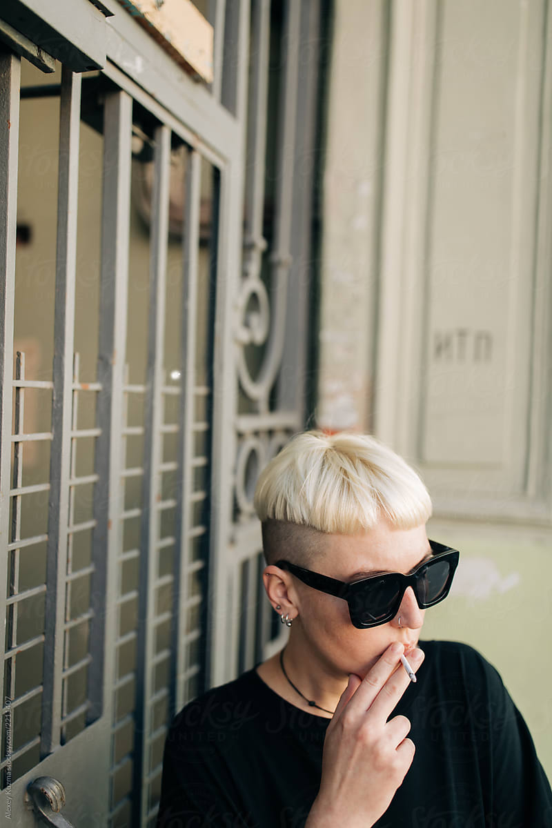 Lesbian Woman Smoking On The Street By Alexey Kuzma 