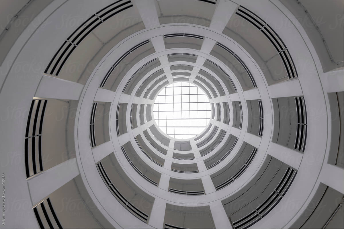 abstract round parking garage with ceiling light
