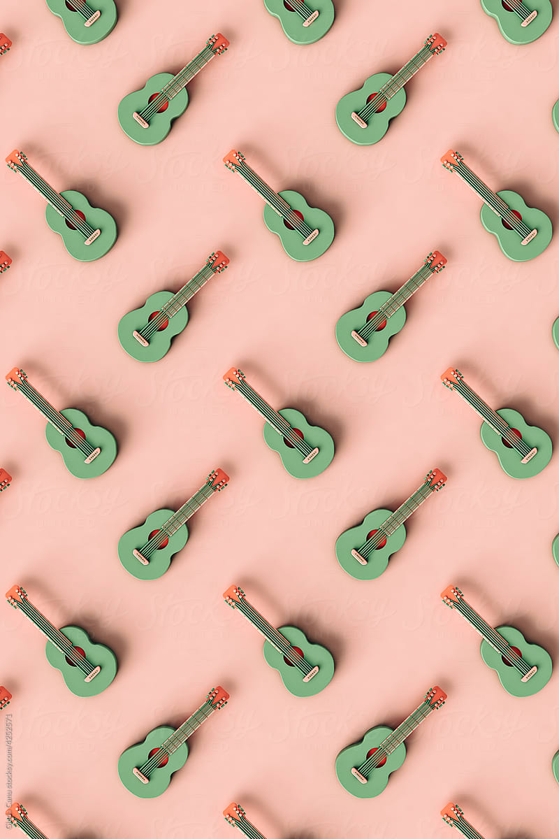 top-down view of green Guitars in different positions
