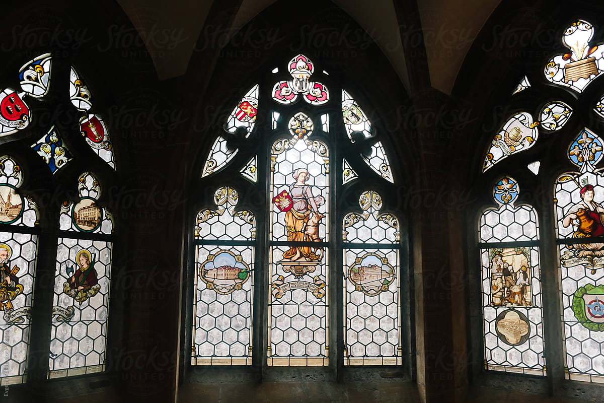 Stained glass with religious motives