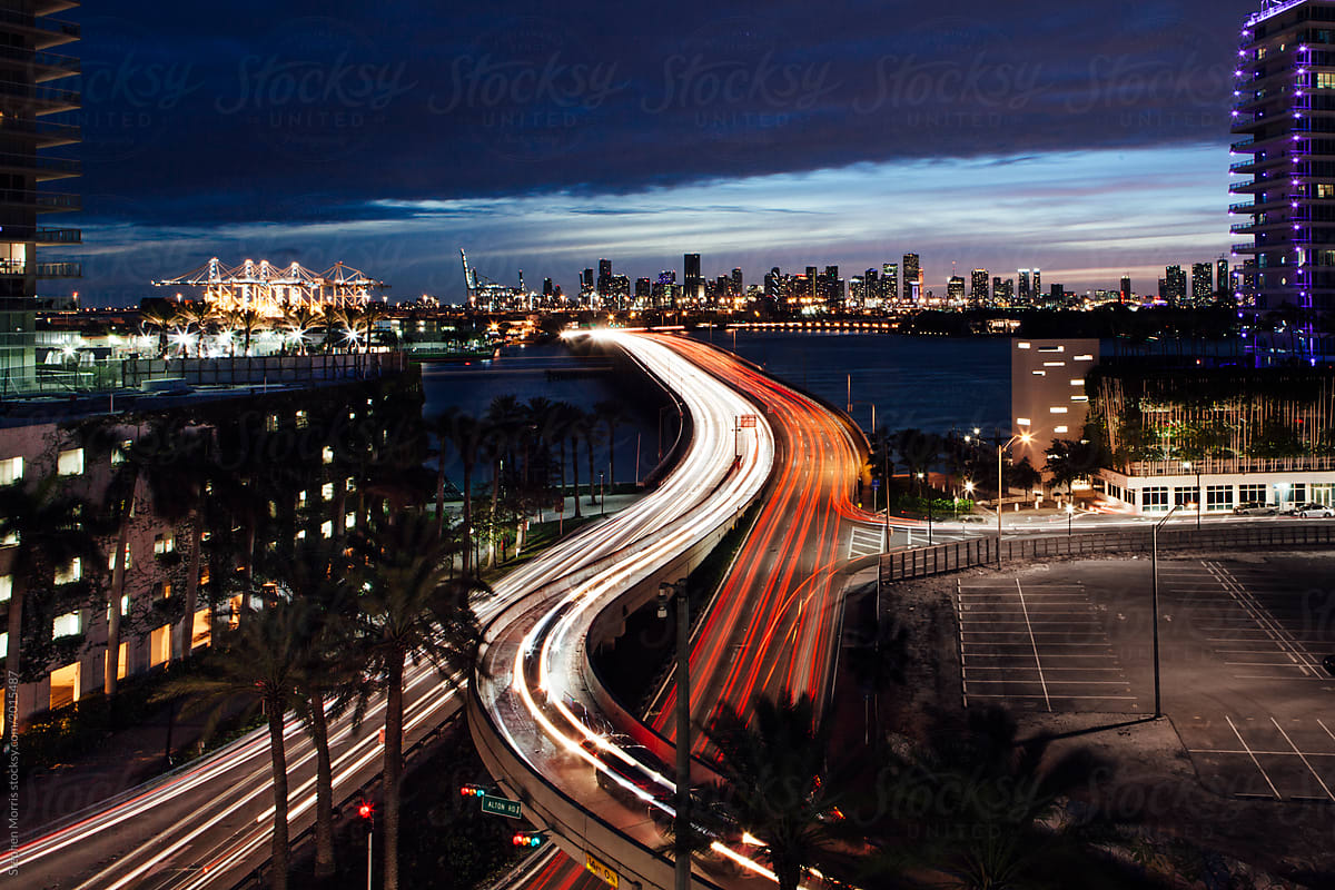 Miami traffic motion blur