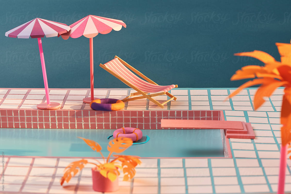 Creative paper craft concept on swimming pool