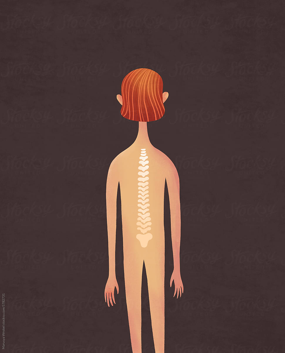 Back view of very skinny person with red hair