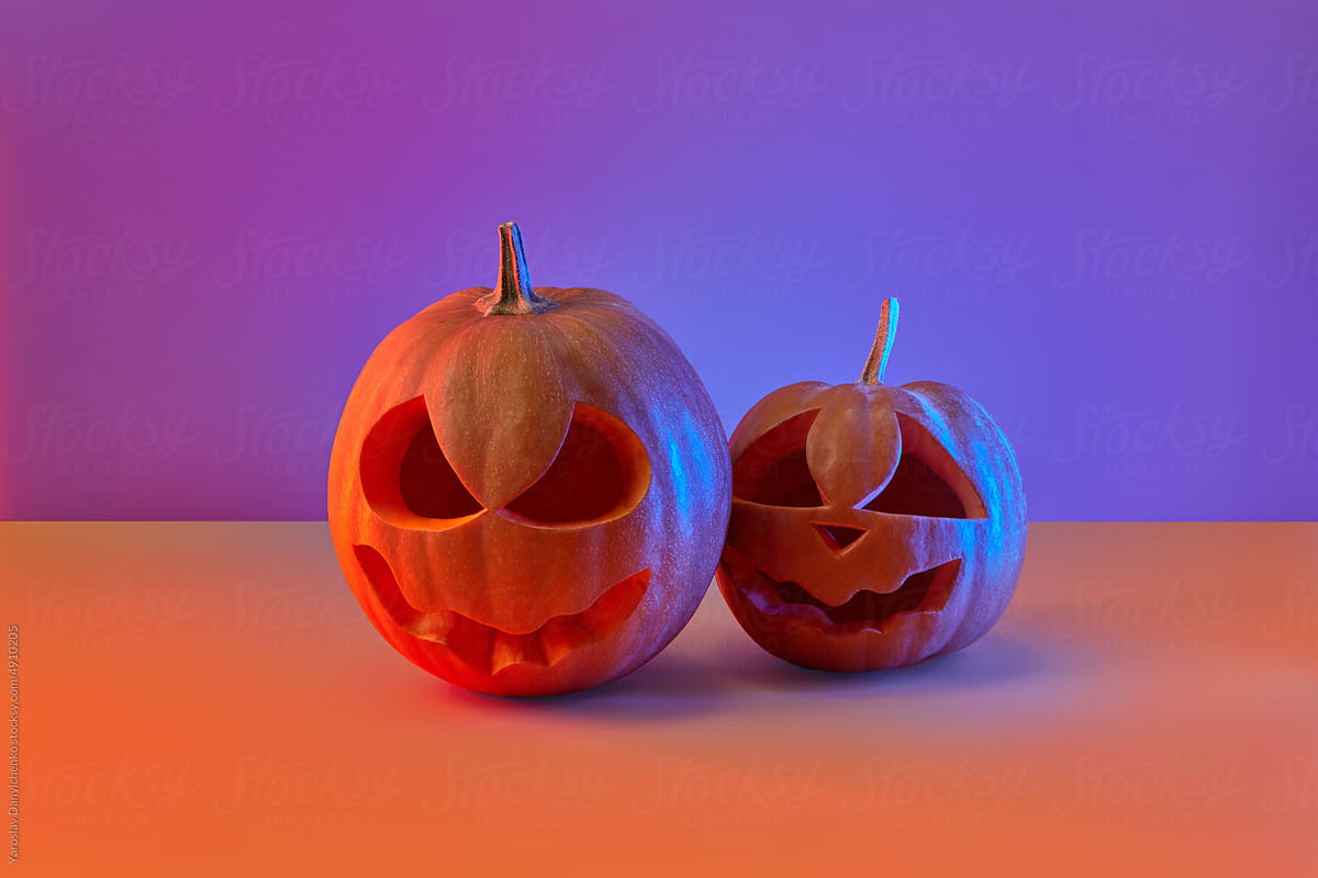 Halloween pumpkinson toned colorful background.