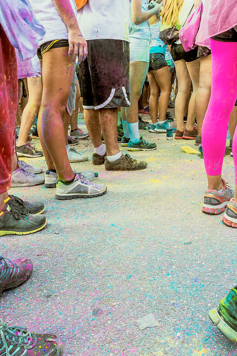 Legs and Feet Covered in Vibrant Holi Powder