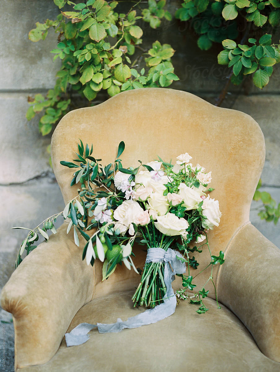 Bouquet Of White Flowers On The Chair