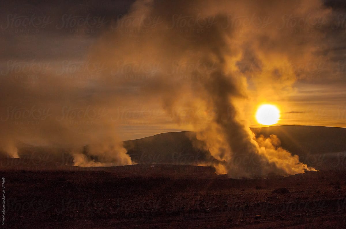 A sunrise shot of steam rising from the ground