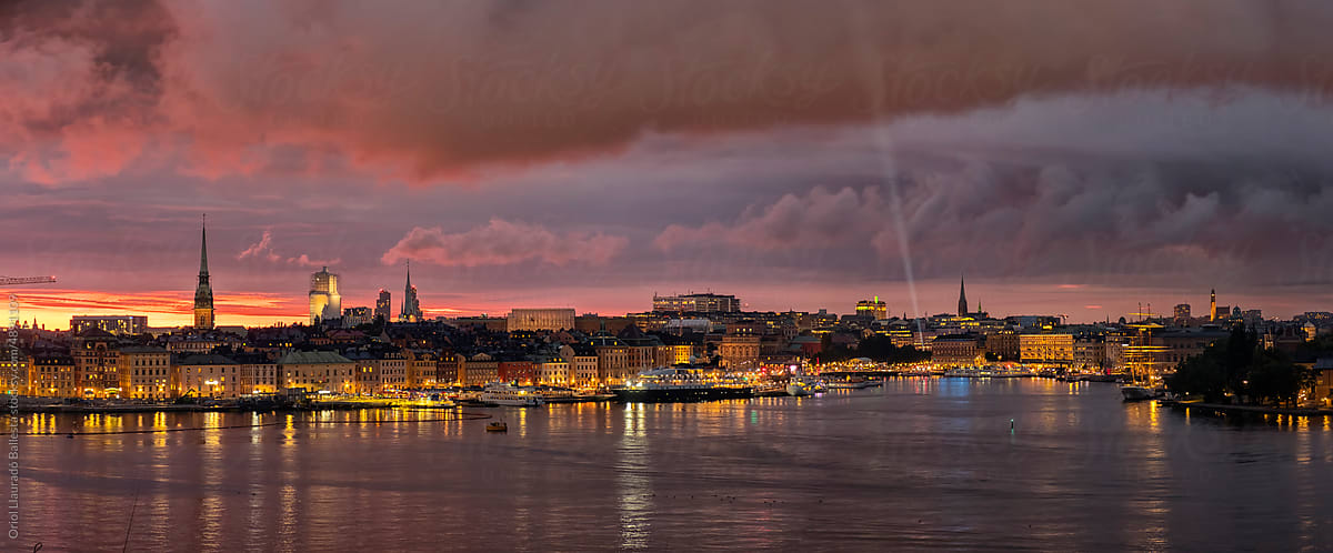 Stockholm, Sweden. Skyline At Sunset