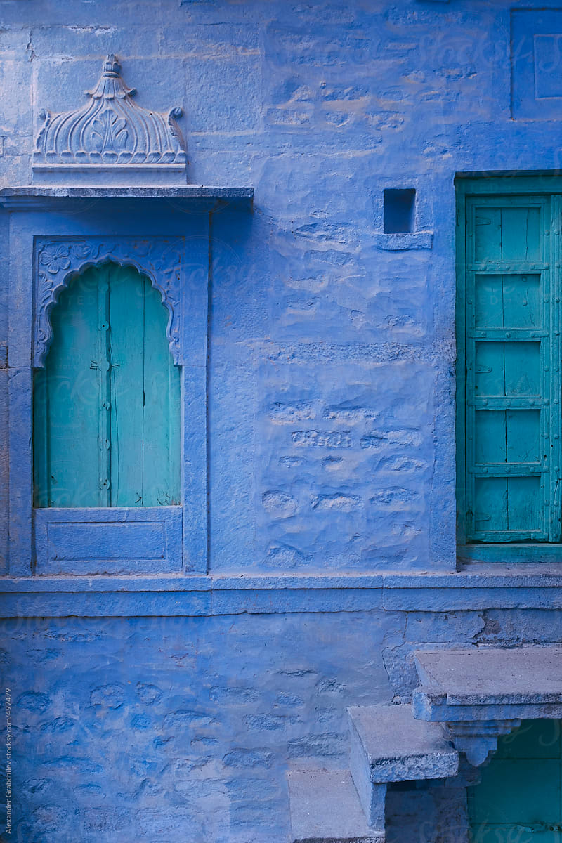 Blue  House Facade In A Blue City