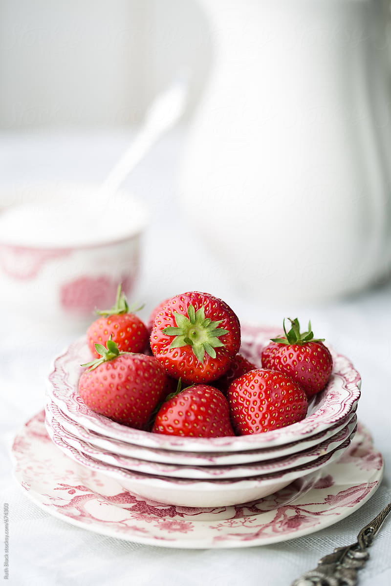 Strawberries in a china bowl