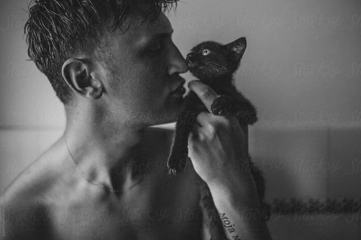 Man with his cat.