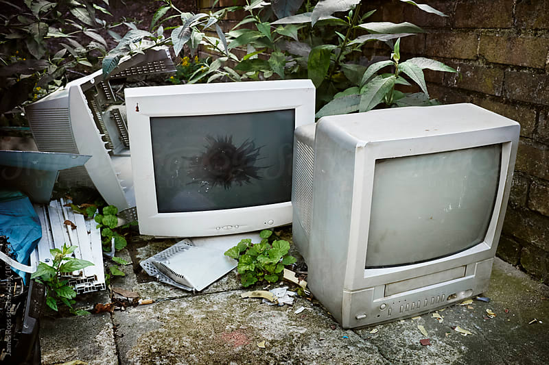 Broken television and computer screens