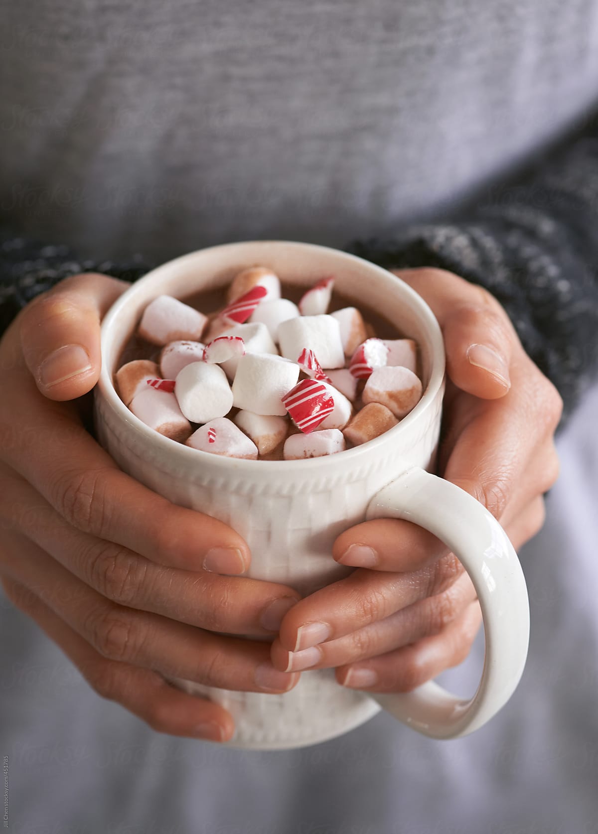 Hot chocolate with marshmallows and candy cane pieces