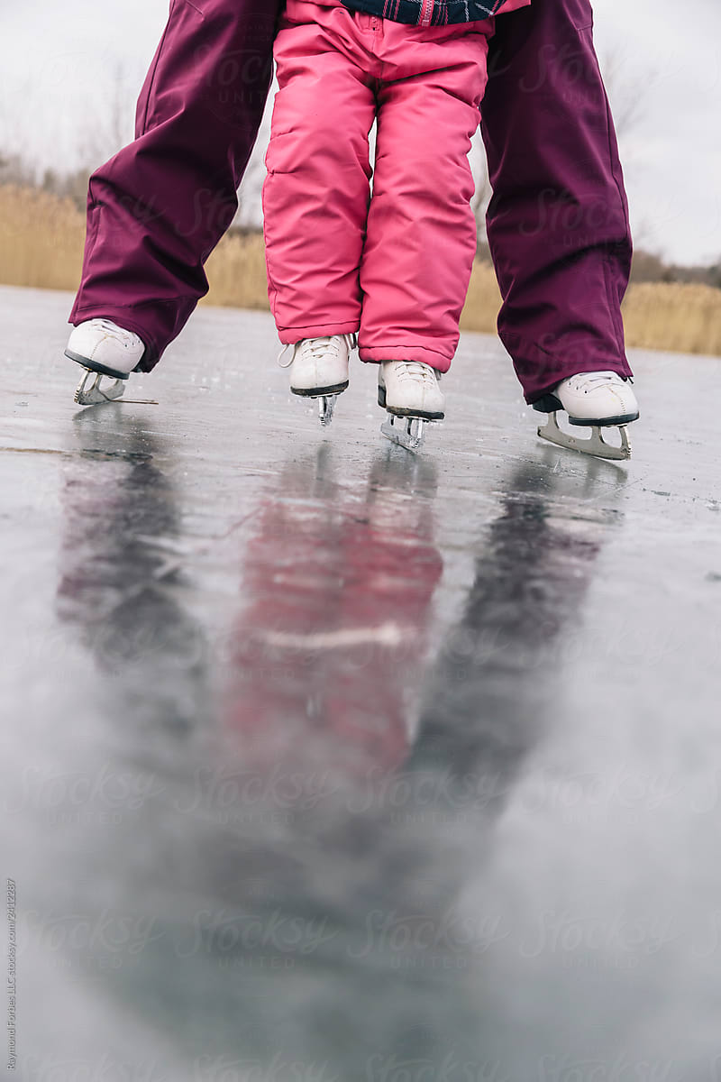 Closeup of child on Skates in Winter