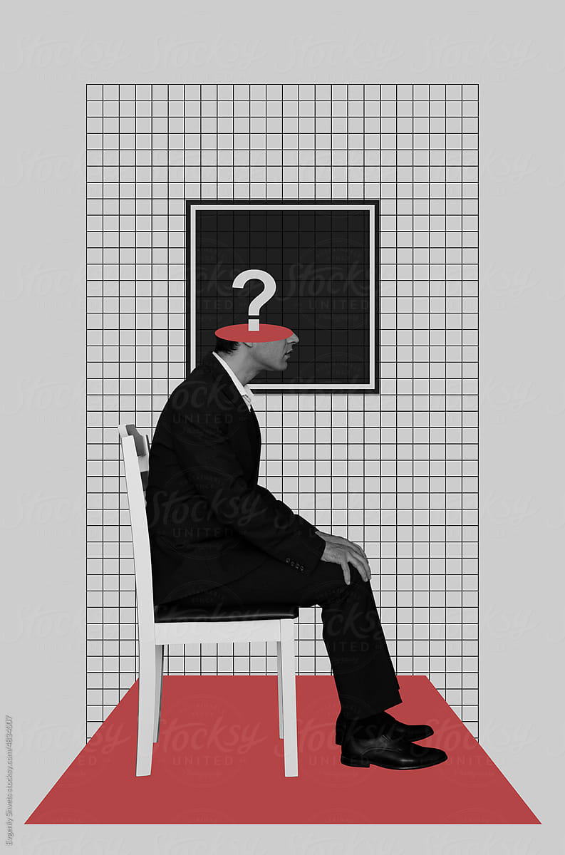 Collage with man sitting on chair