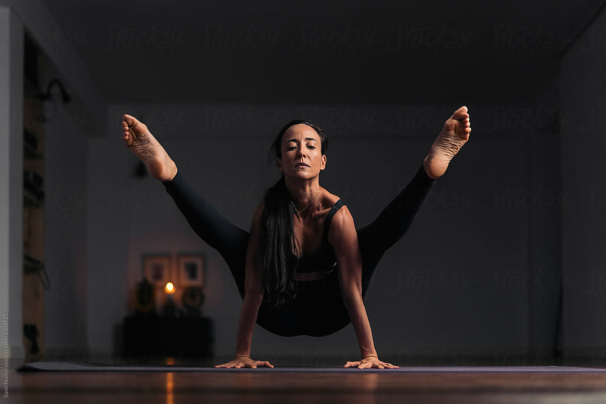 Strong Woman Doing Yoga Poses Porsanti Nuñez 