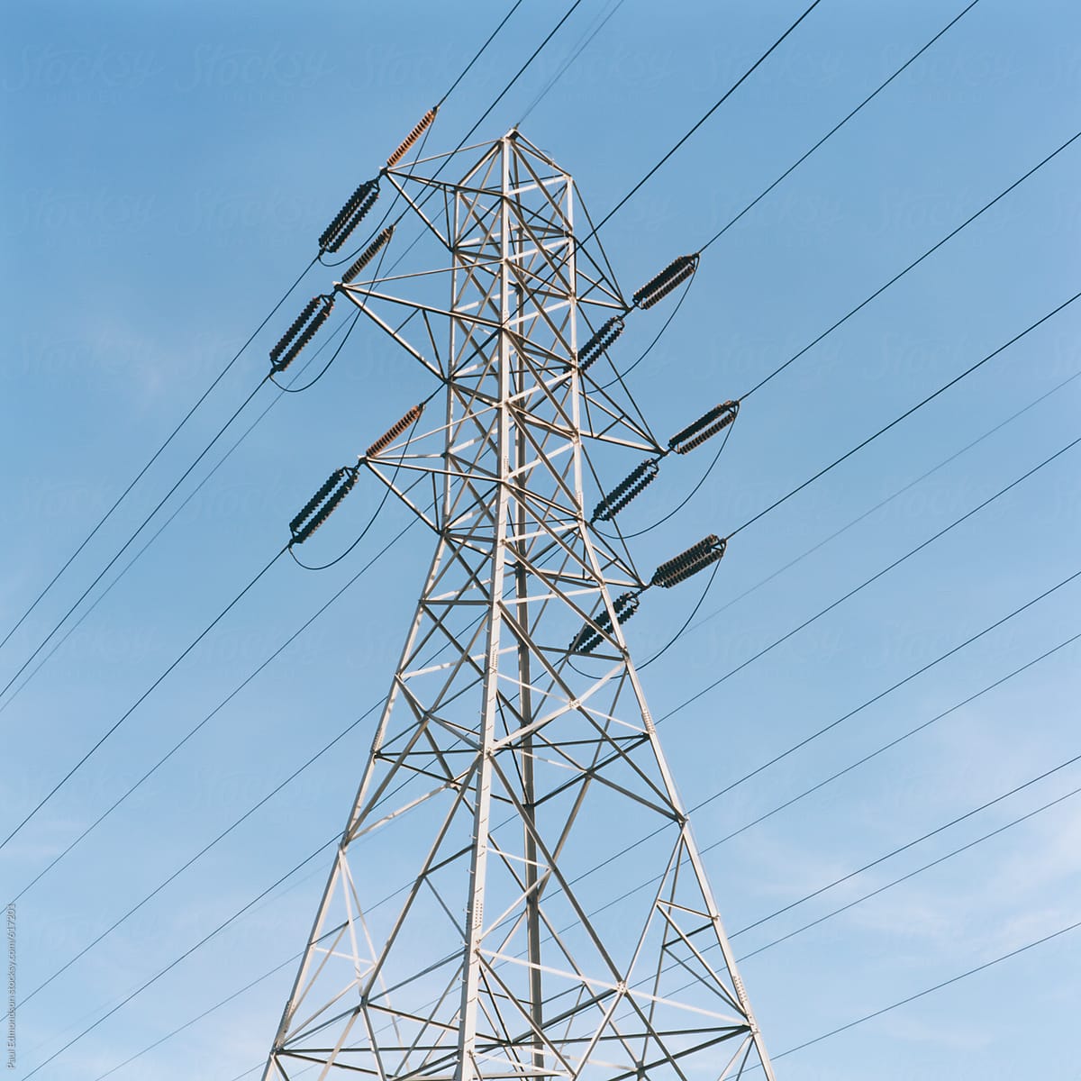 Large transformer tower and electric cables