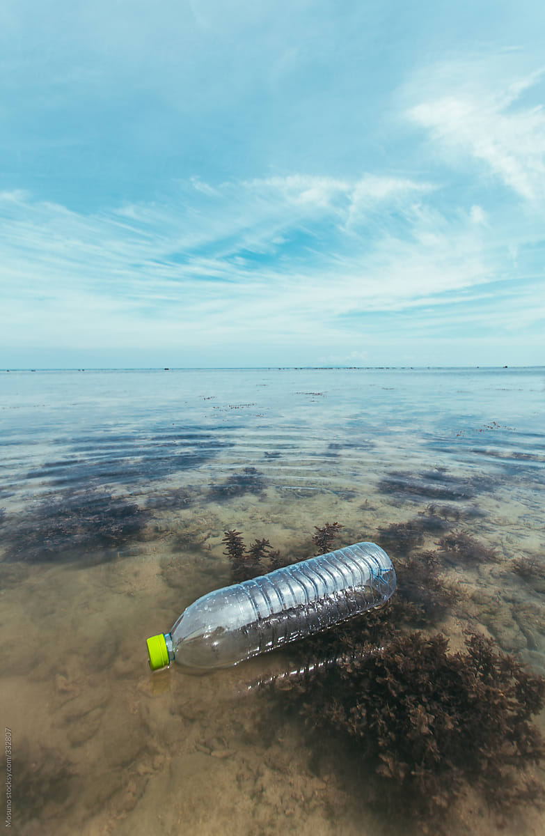 Empty Plastic Bottle Floating in the Ocean