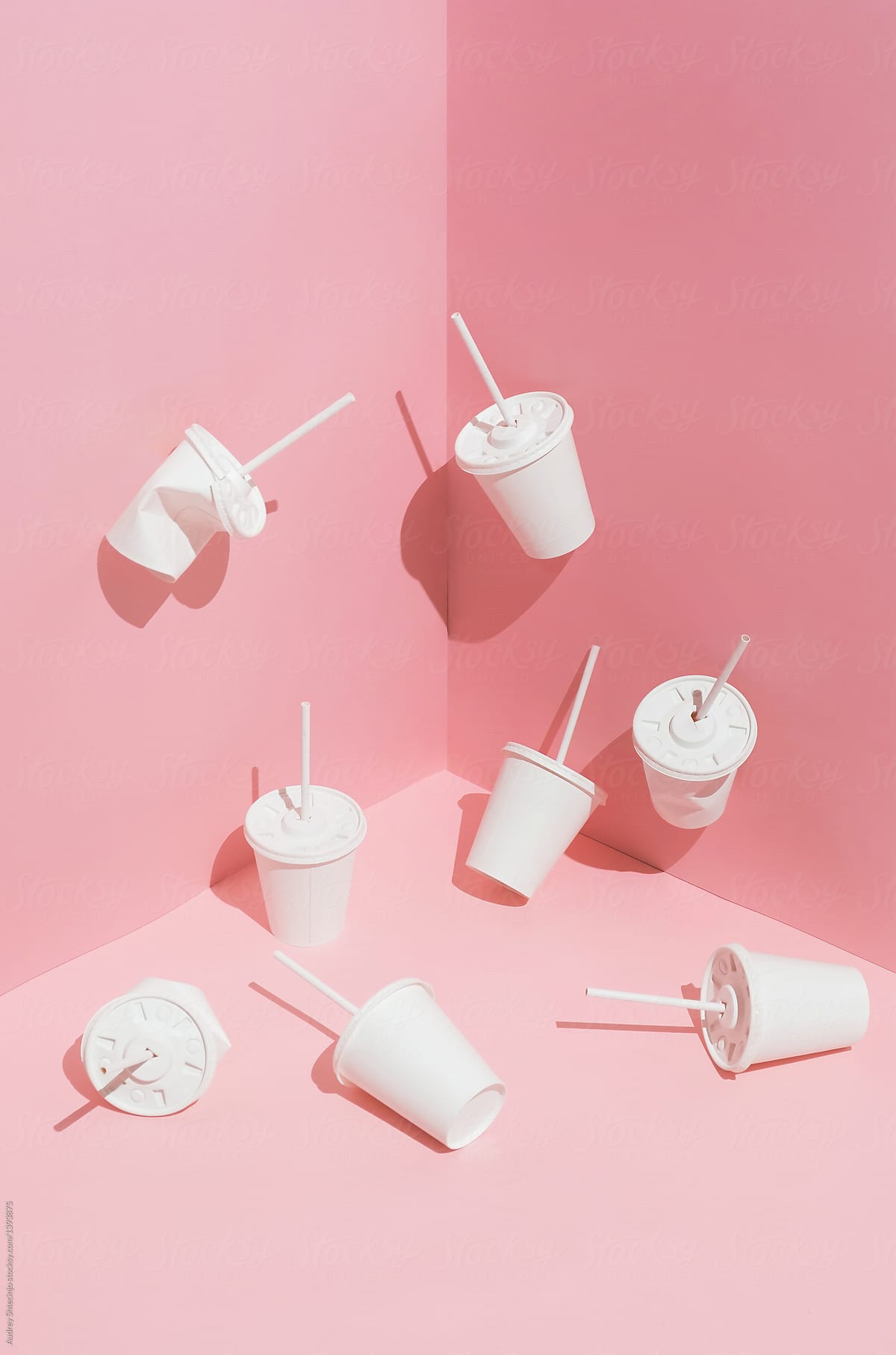 Milkshake/smoothie/Juice cups with straws.Junk food series