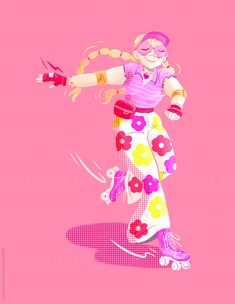 Pink Roller Skater With Sunglasses
