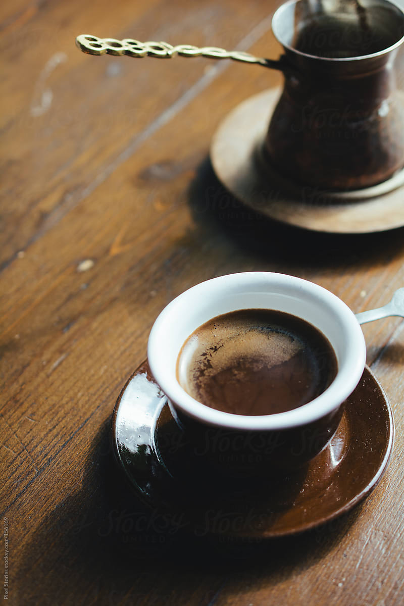 Drinking Turkish coffee