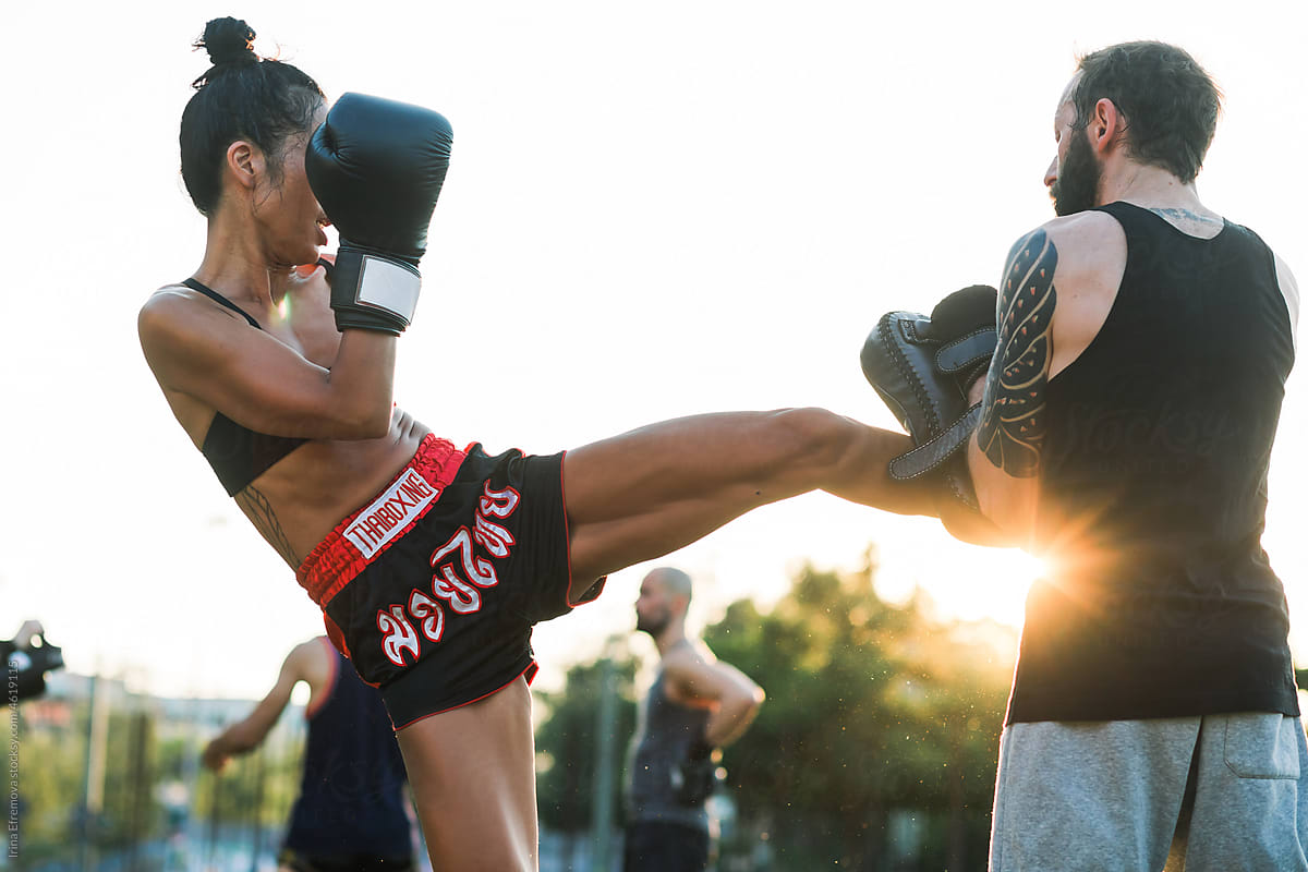 Muay Thai Training at Sunset in the park