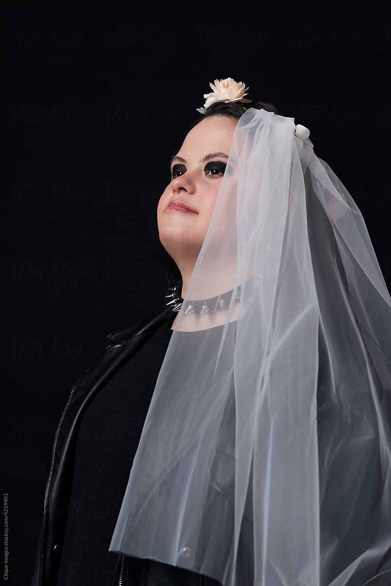 Woman In Black With White Veil