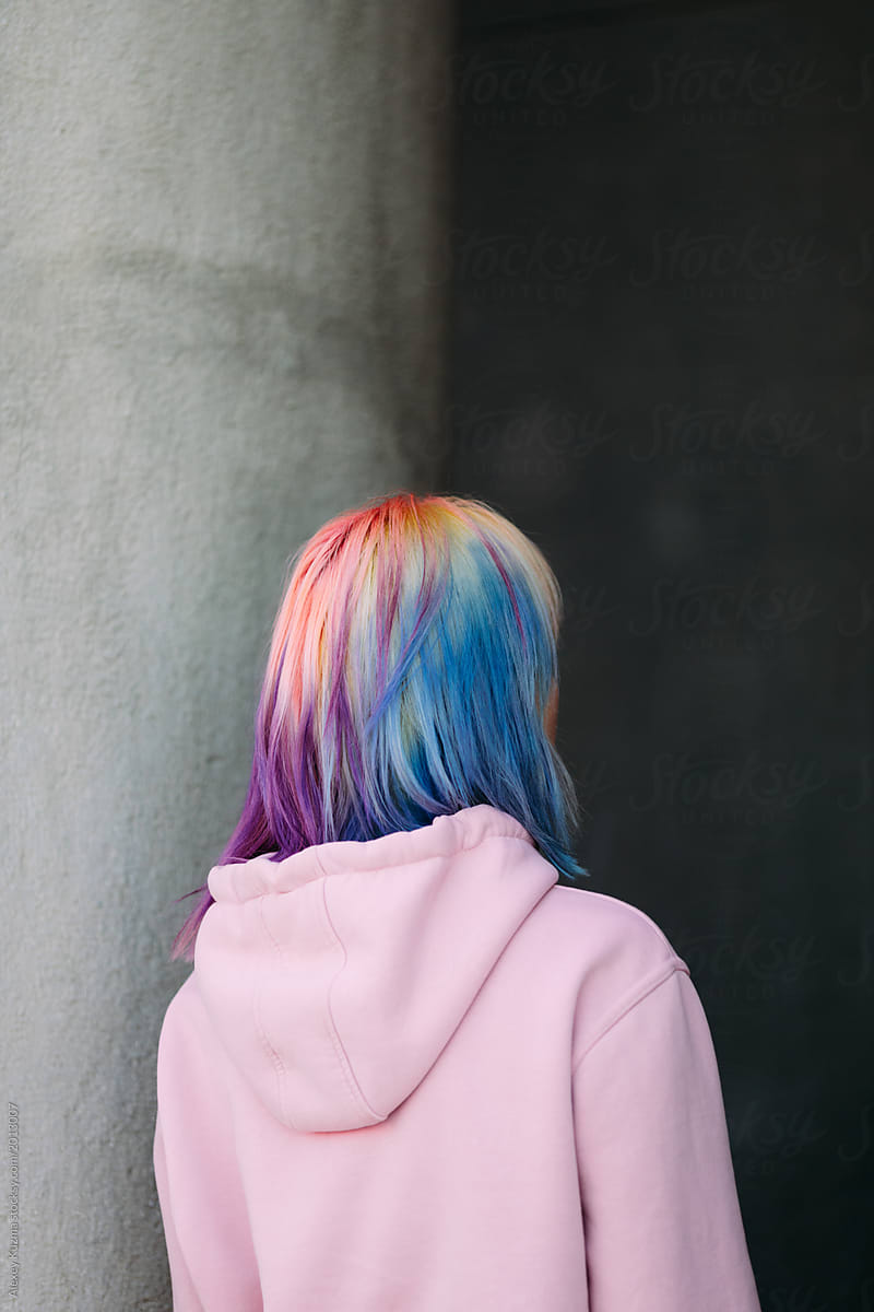 young woman with rainbow hairs