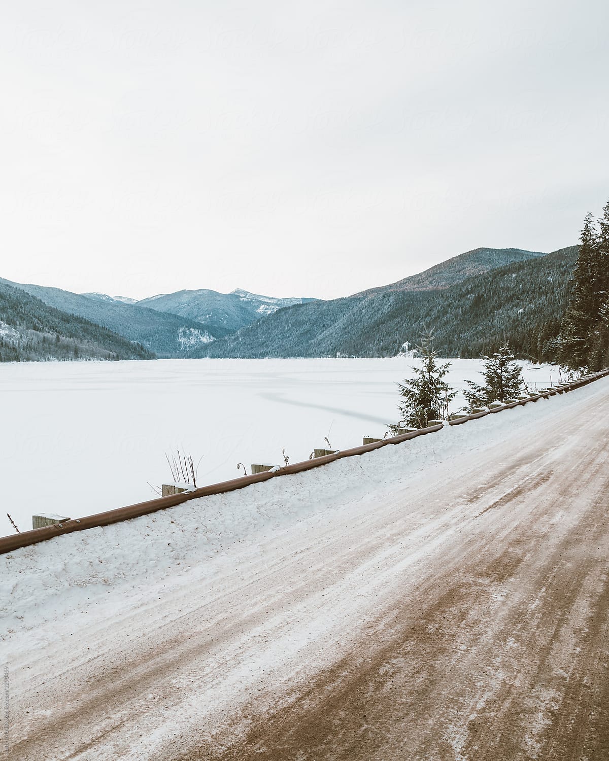Sanded winter road in northeastern Washington.