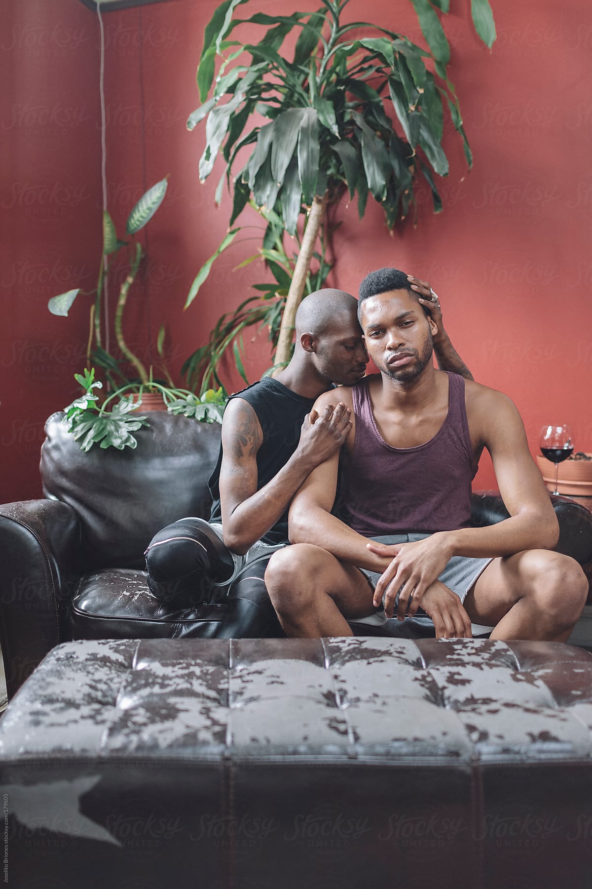 Portrait of Gay Black Men Couple in their Living Room