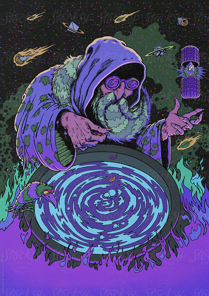 Illustration Of Wizard Cooking Magic Potion