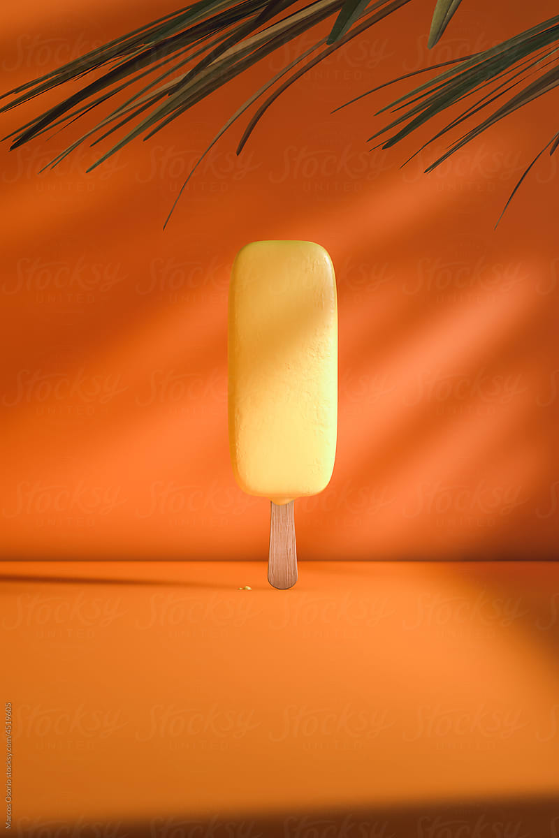 Lemon ice cream on orange background