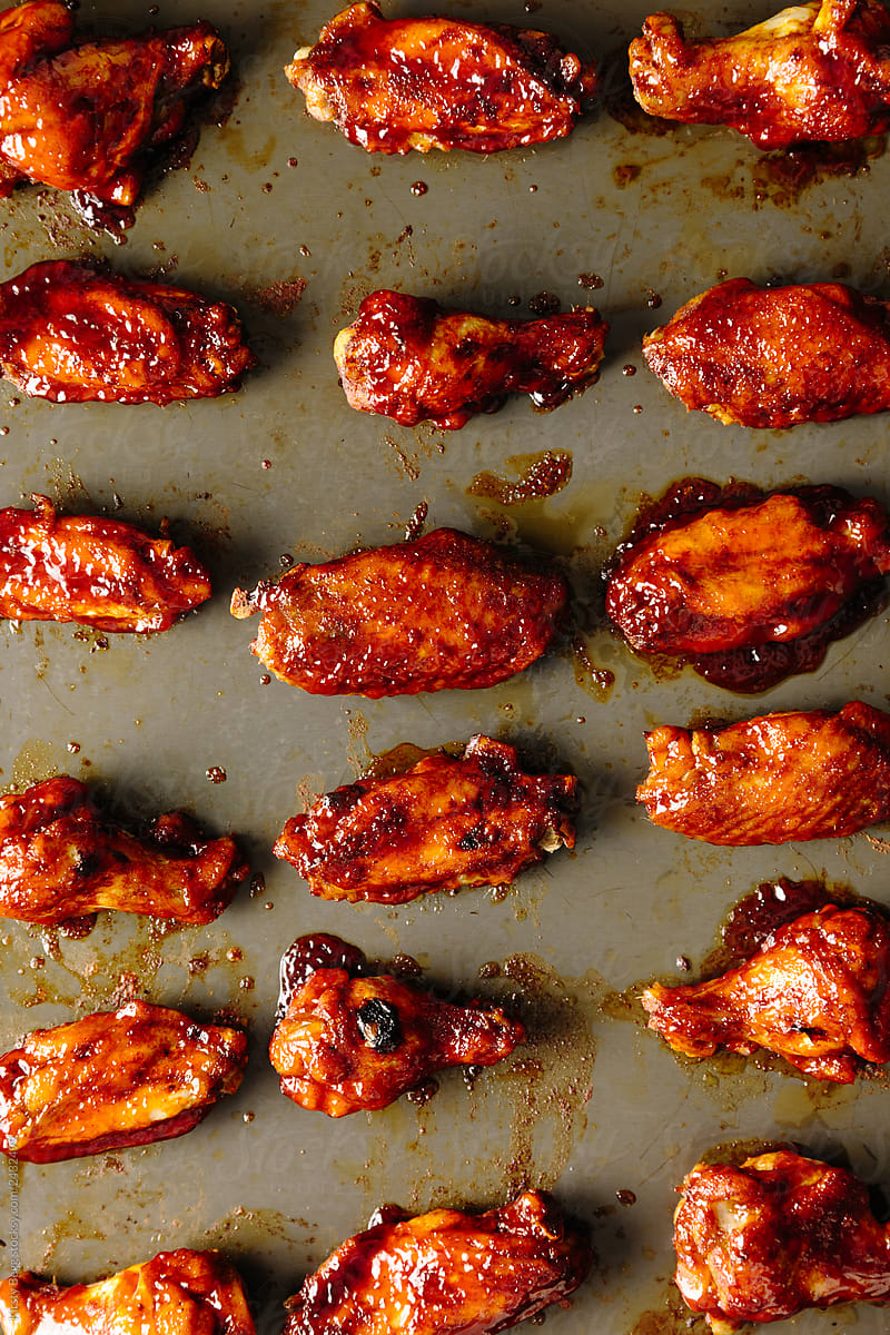 Cooked Chicken Wings on a baking tray