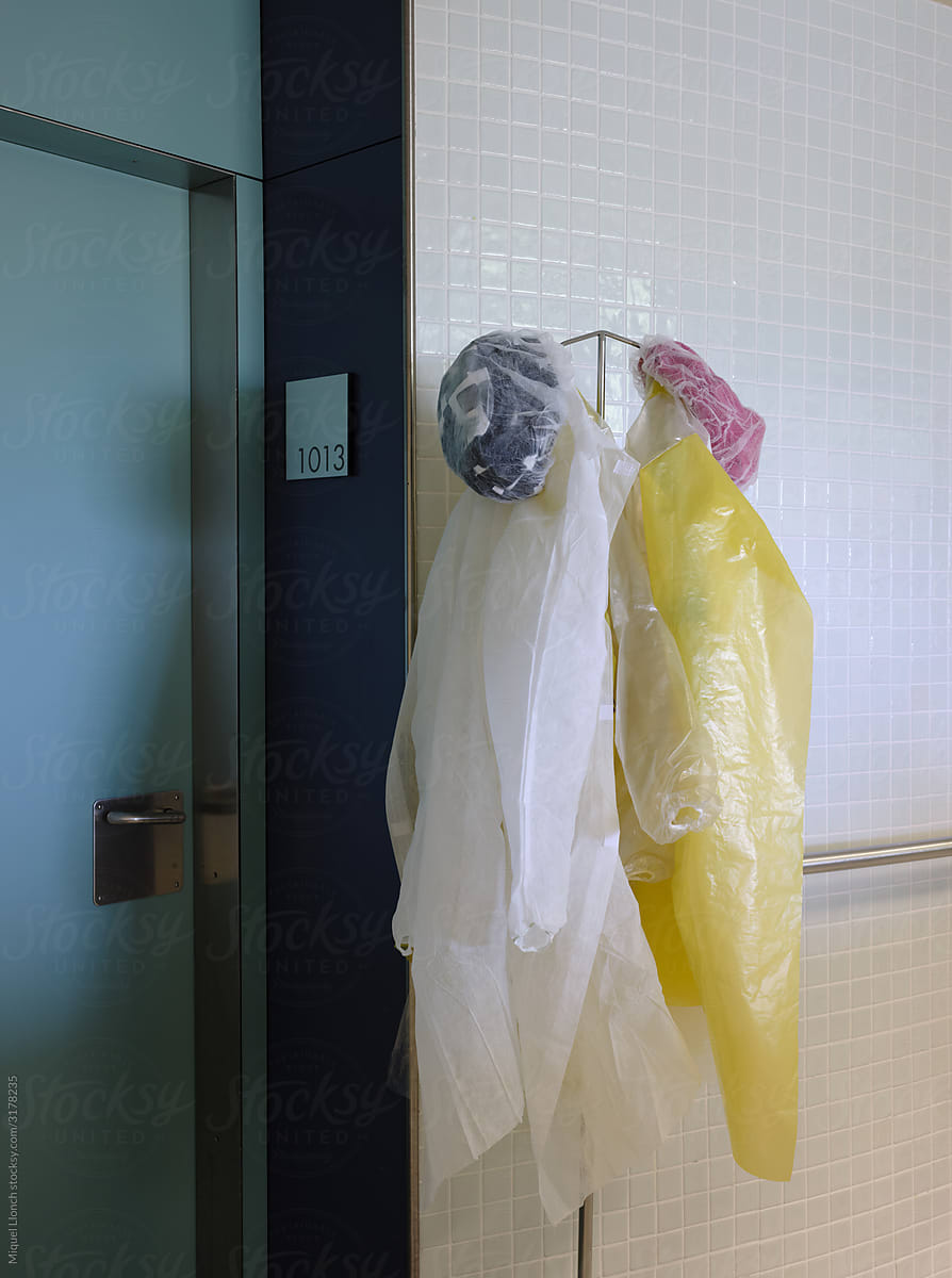 Protection clothes in a hospital corridor