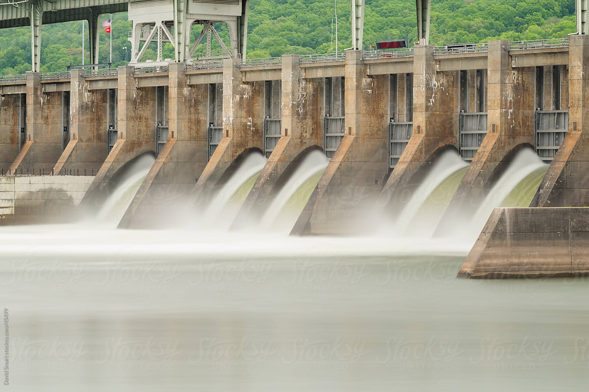 Spillway gates of Chickamauga Dam on Tennessee River