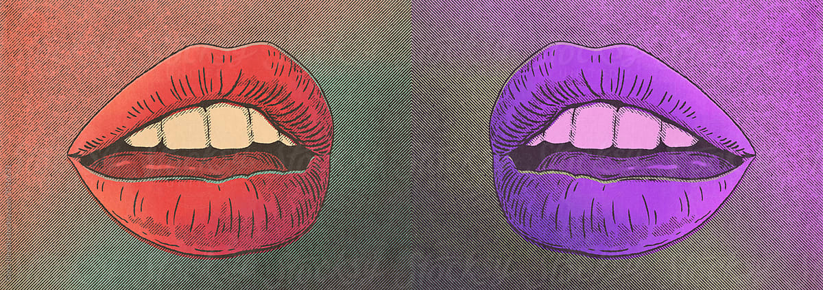 Two Female Mouths With Full Lips Facing Each Other