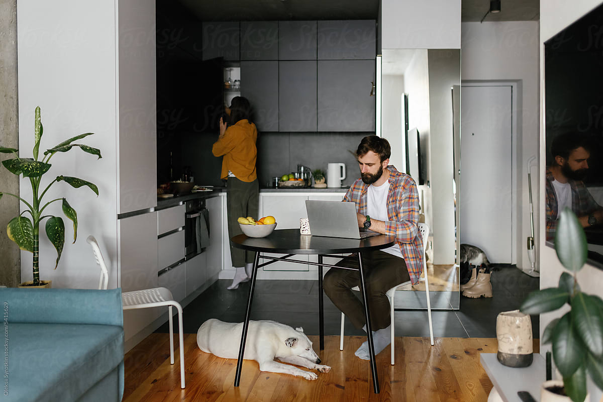 Apartment kitchen studio couple lifestyle home